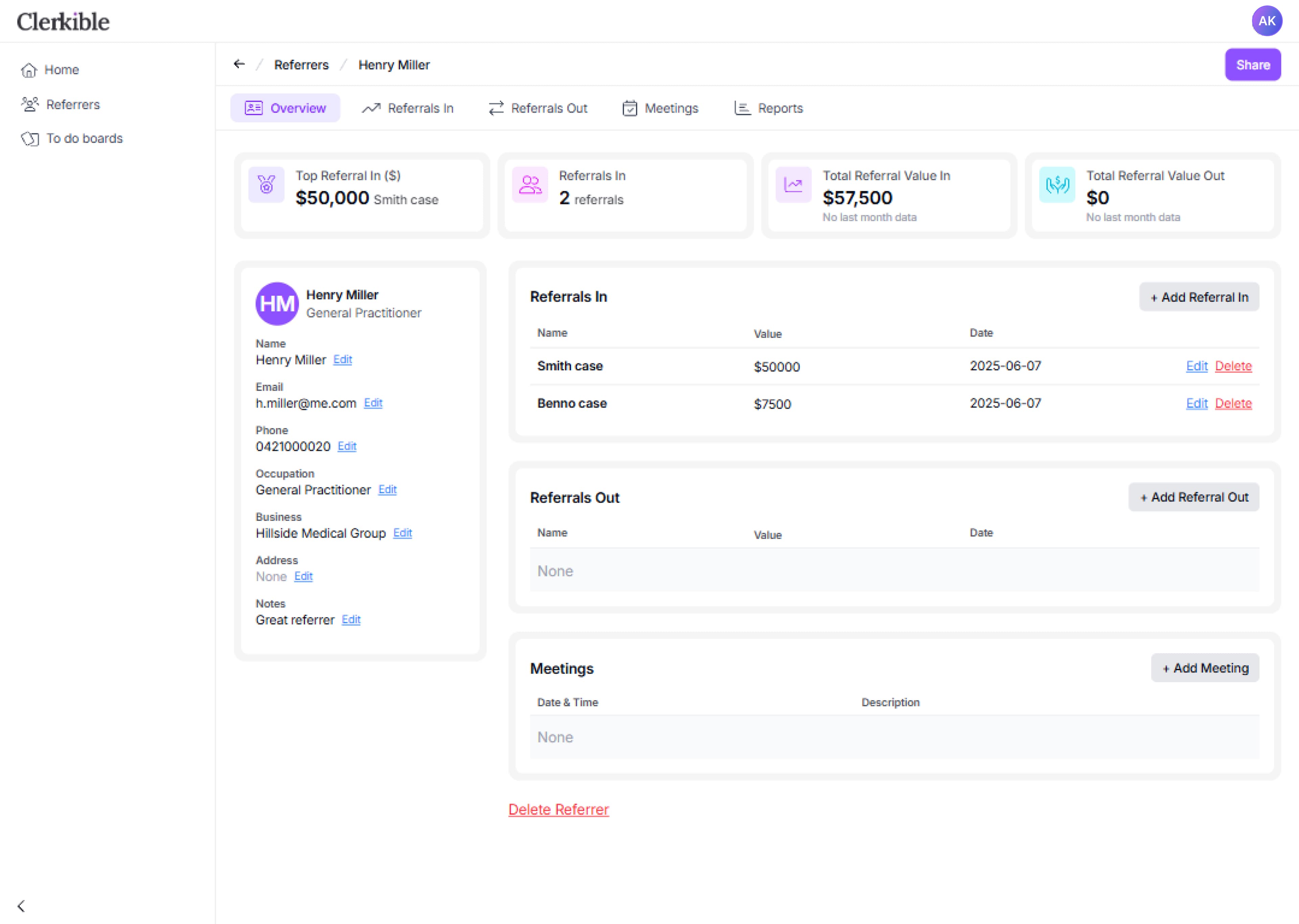 Track Referral Value